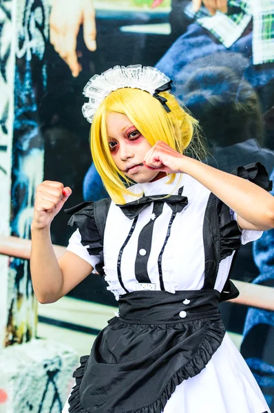 Cosplayer as characters Annie Leonhardt maid version from Attack on Titan in Japan Festa in Bangkok 2013. — Stock Photo, Image