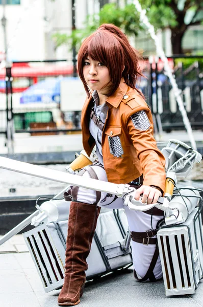 Cosplayer as characters Sasha Blouse from Attack on Titan in Japan Festa in Bangkok 2013. — Stock Photo, Image