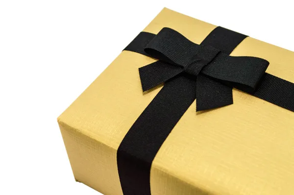 Golden gift box on white background. — Stock Photo, Image