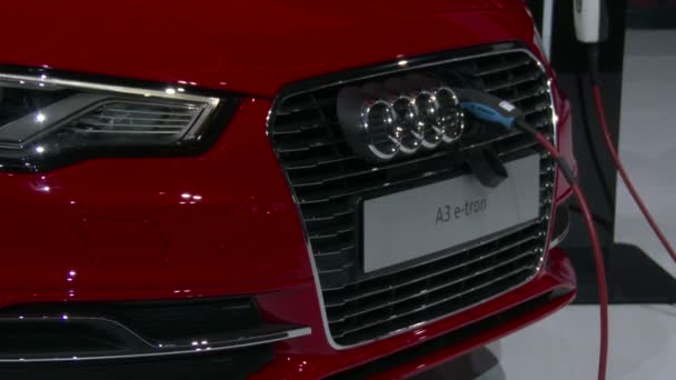 Detail of Audi A3 e-tron at the New York International Auto Show — Stock Video