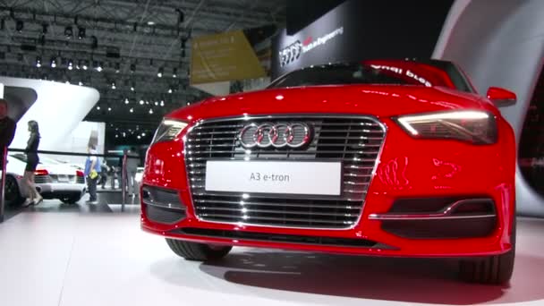 Detail of Audi A3 e-tron at the New York International Auto Show — Stock Video