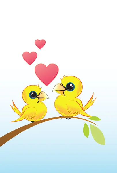 Две любовные птицы с сердцами — стоковый вектор