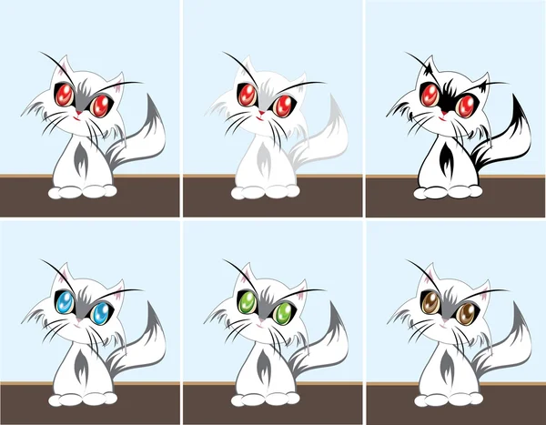 Ensemble de chats vecteurs avec des yeux différents — Image vectorielle