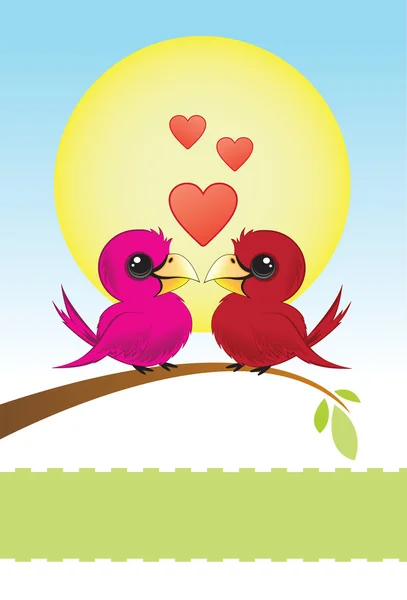 Two Love Birds With Hearts — Stock Vector