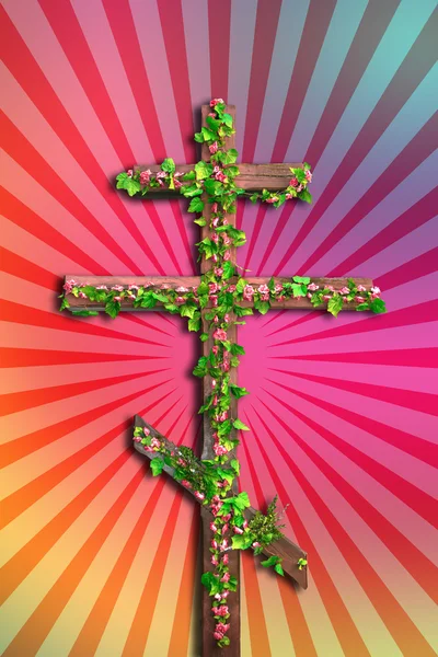 Cruz com flores, símbolo da fé cristã — Fotografia de Stock