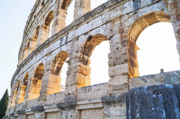 Pula Amphitheater Monument Ancient Roman Architecture Has Towers Pula Croatia — Fotografia de Stock