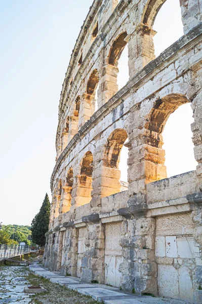 Pula Amphitheater Monument Ancient Roman Architecture Has Towers Pula Croatia —  Fotos de Stock