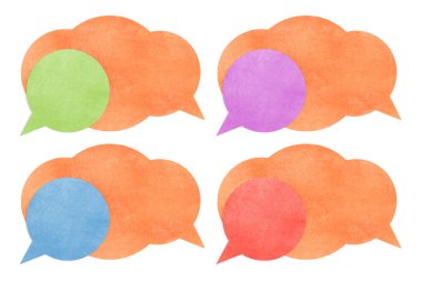 Kağıt doku, kabarcık konuş etiketi beyaz zemin üzerine