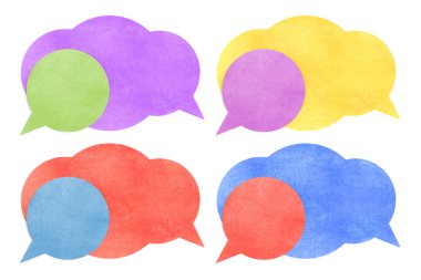 Kağıt doku, kabarcık konuş etiketi beyaz zemin üzerine