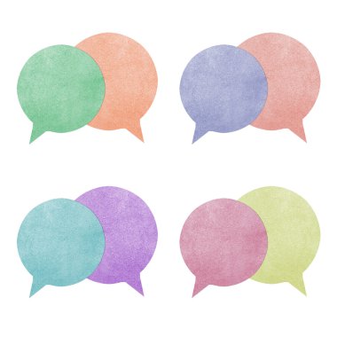 Kağıt doku, kabarcık konuş etiketi beyaz zemin üzerine