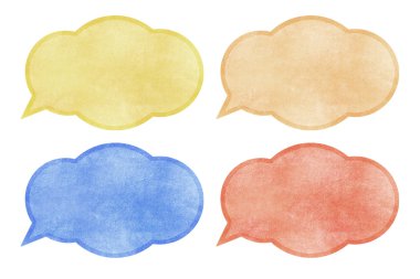 Kağıt doku, kabarcık konuş etiketi beyaz zemin üzerine