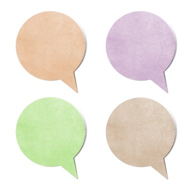 Kağıt doku, kabarcık konuş etiketi beyaz zemin üzerine