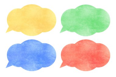 Kağıt doku, kabarcık konuş etiketi beyaz zemin üzerine