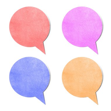 Kağıt doku, kabarcık konuş etiketi beyaz zemin üzerine