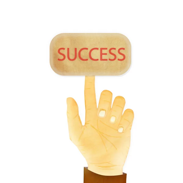 Stockfoto: papier textuur, hand gebaar wijzend op succes — Stockfoto