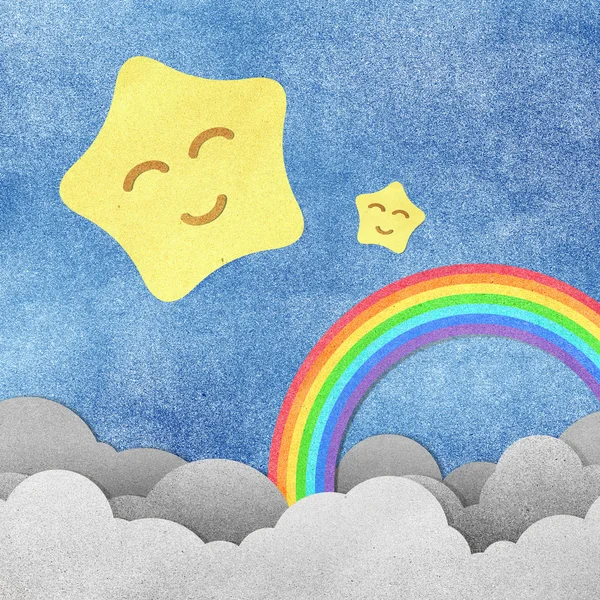 グランジ紙テクスチャのかわいい星と虹 — ストック写真