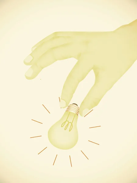 Illustration of hand picking light bulb — Stock Photo, Image