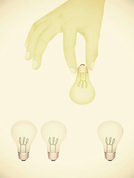 Illustration of hand picking bright light bulb — Stock Photo, Image