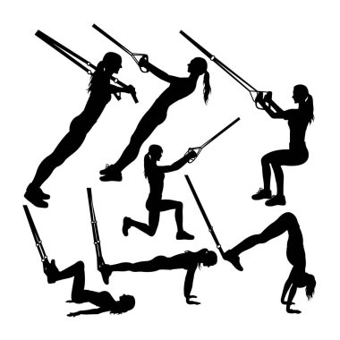 TRX egzersiz siluetleri. Sembol, logo, simge, maskot, işaret ya da istediğiniz herhangi bir tasarım için iyi bir kullanım.