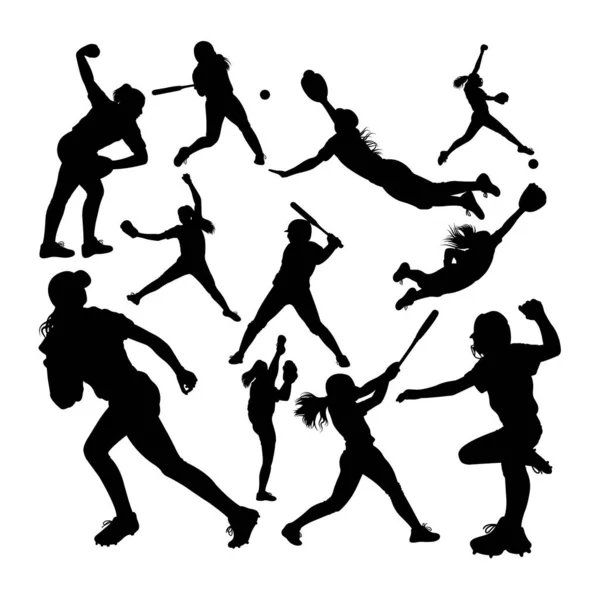 Softball Atléta Sziluettek Használata Szimbólum Logó Kabala Ikon Jel Vagy Stock Illusztrációk