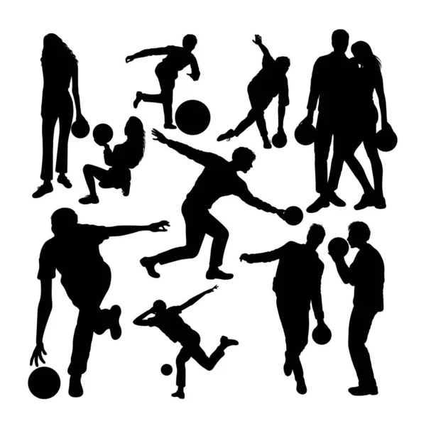 Bowling Player Silhouettes Good Use Symbol Logo Mascot Icon Sign — 스톡 벡터