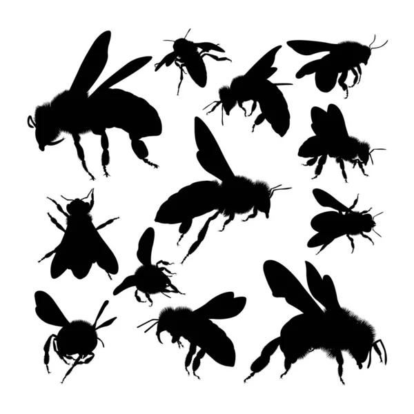 Siluety Včelího Hmyzu Dobré Použití Pro Symbol Logo Ikonu Maskota — Stockový vektor