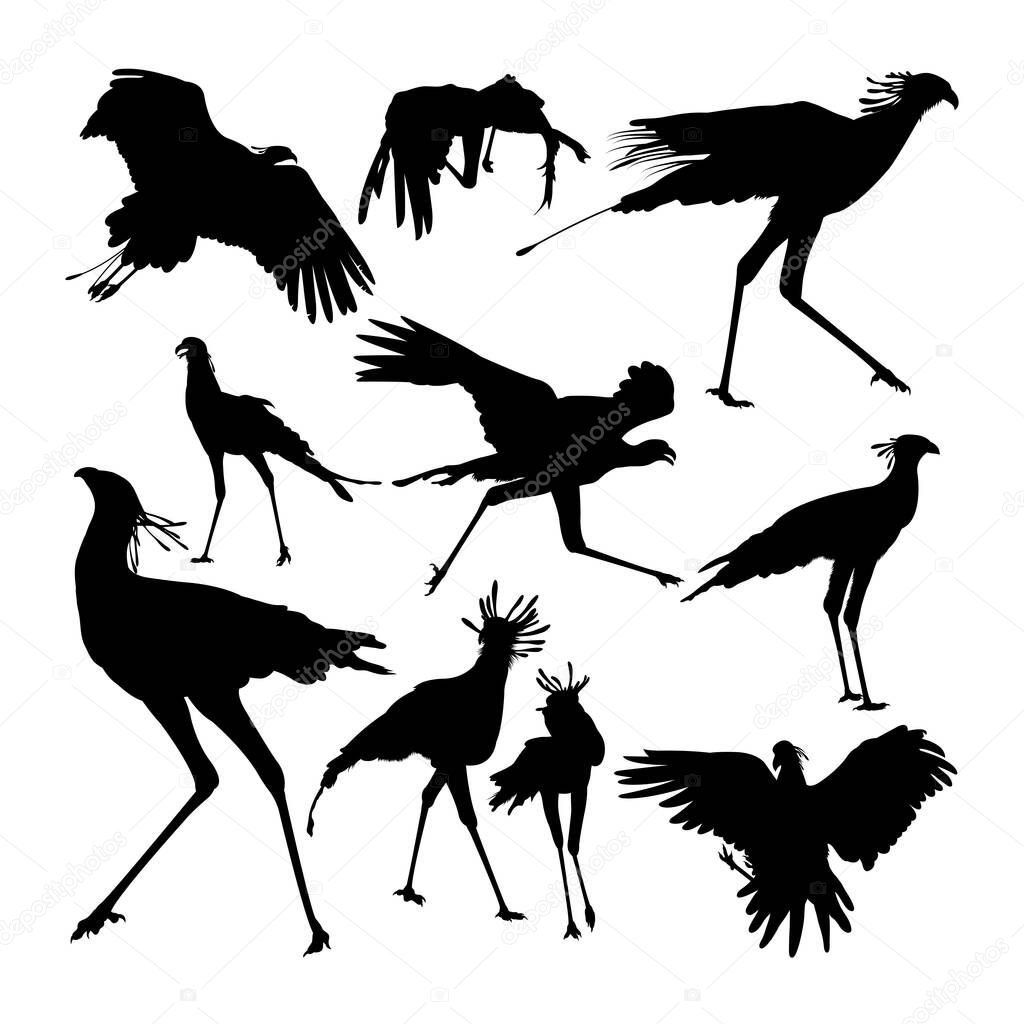 Secretary bird silhouettes. Good use for symbol, logo, icon, mascot, sign or any design you want.
