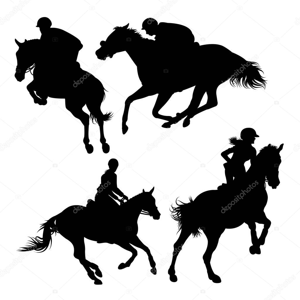 Jockey silhouettes. Good use for symbol, logo, icon, mascot, sign, or any design you want.