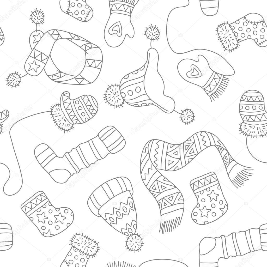 Warm knitted accessories, vector pattern