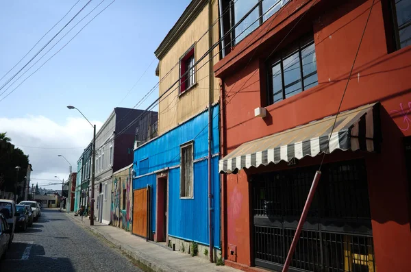 Valparaiso Cile Febbraio 2020 Case Multicolori Due Piani Uno Dei — Foto Stock