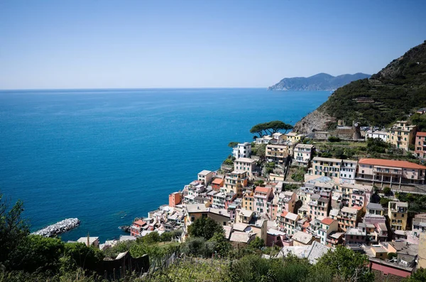 Riomaggiore Liguria Italy April 2022 Панорамний Вид Зверху Невелике Туристичне — стокове фото