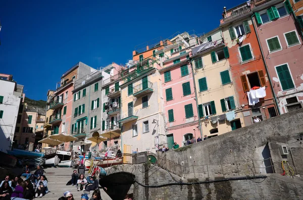 Riomaggiore Liguria Itálie Duben 2022 Tradiční Středomořské Italské Obytné Budovy — Stock fotografie