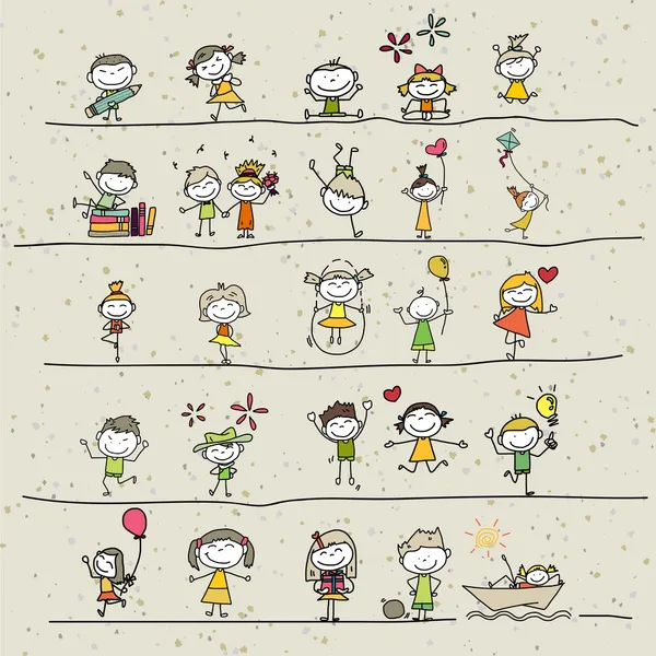 Handzeichnung Karikatur glückliche Kinder — Stockfoto