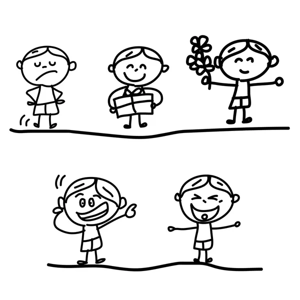 Dessin à la main dessin animé émotion garçons — Image vectorielle