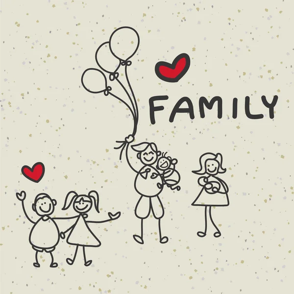 Dessin à la main dessin animé famille heureuse — Image vectorielle