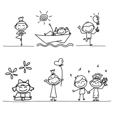 set el çizim karikatür mutlu çocuk