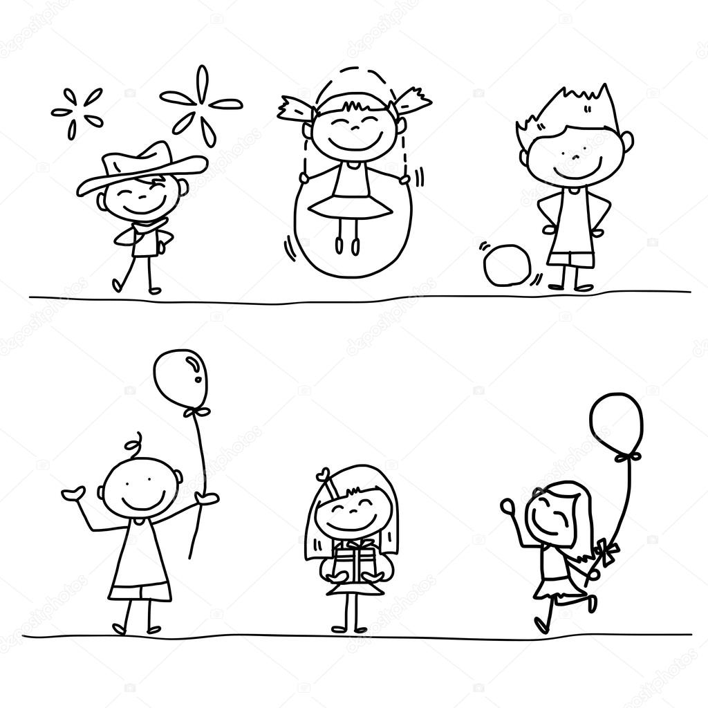Set of hand drawing cartoon happy kids