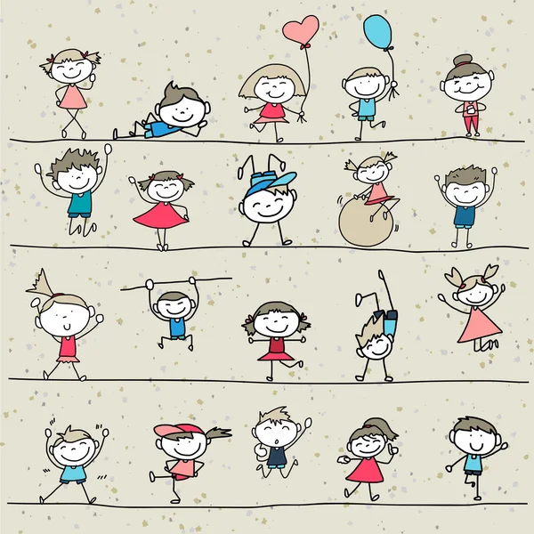 Dibujo a mano dibujos animados niños felices — Vector de stock