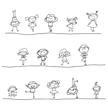 mutlu çocuklar çizim el