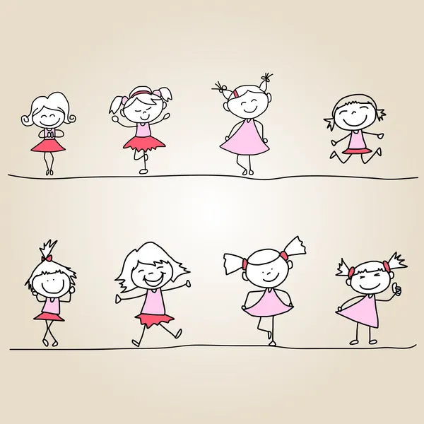 Mão desenho meninas felizes —  Vetores de Stock