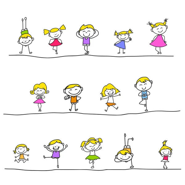 Dessin à la main enfants heureux — Image vectorielle