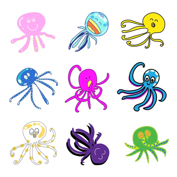 Verzameling van grappige octopus — Stockvector