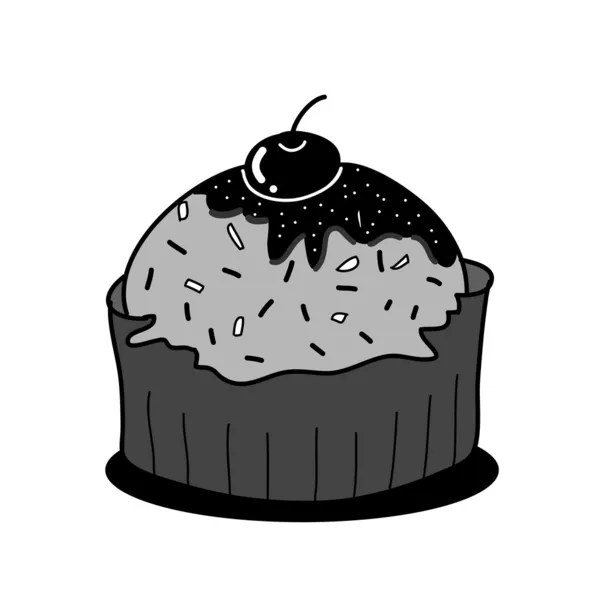 Cup cake sketch in black and white — Stock Vector