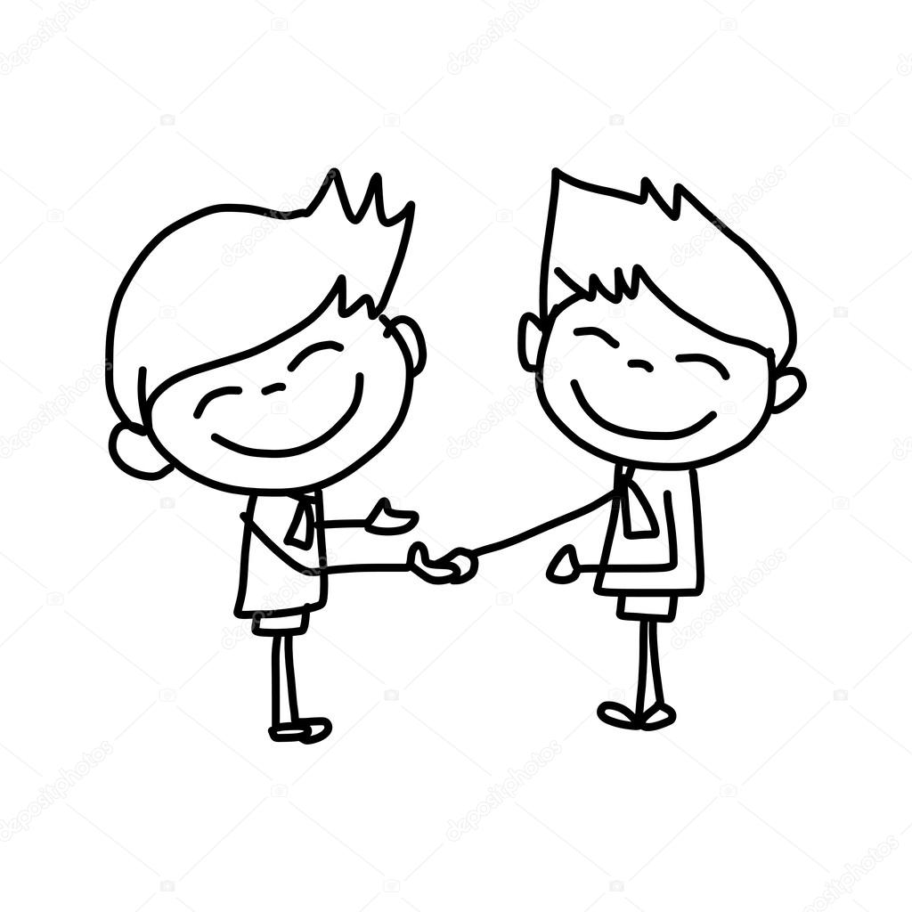 Hand drawing cartoon happy kids