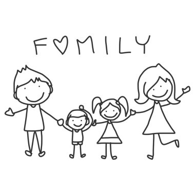 El çizimi karikatür mutlu bir aile