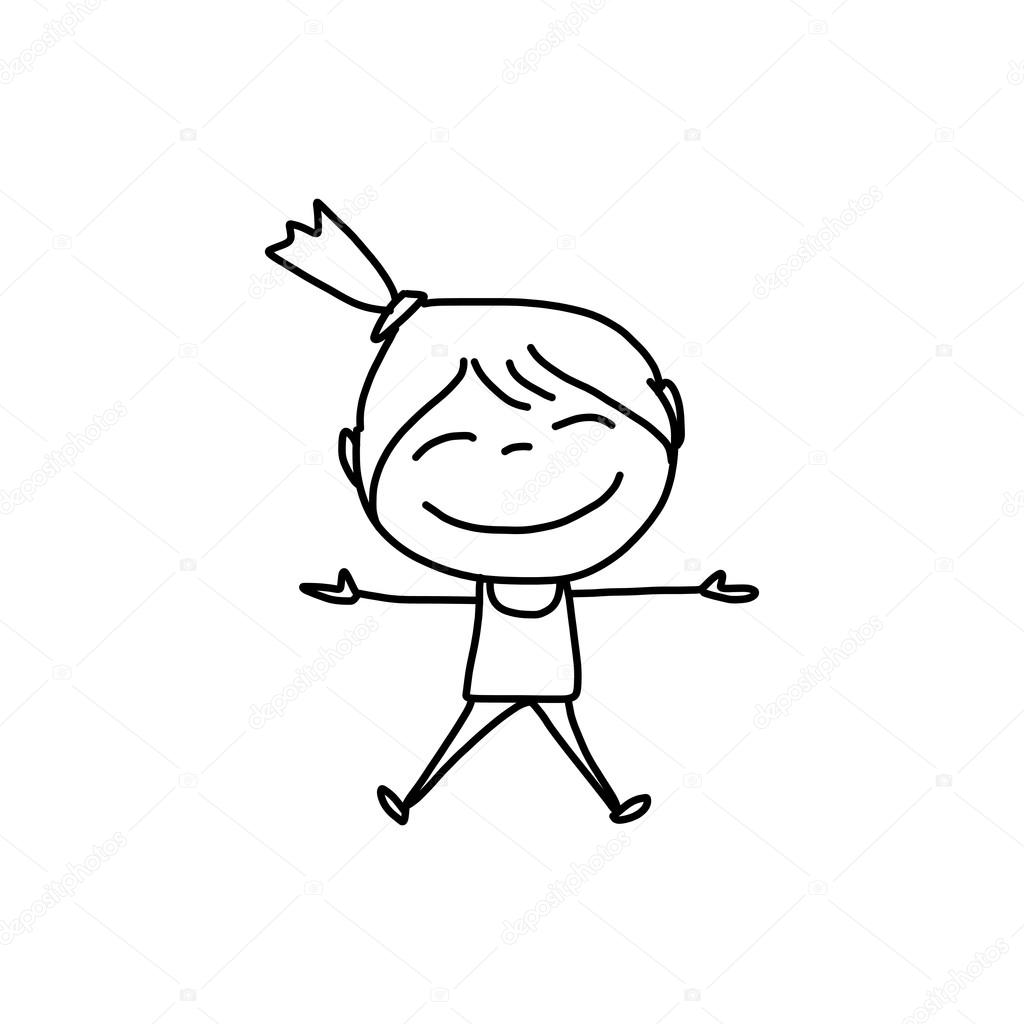 Hand drawing cartoon character happiness