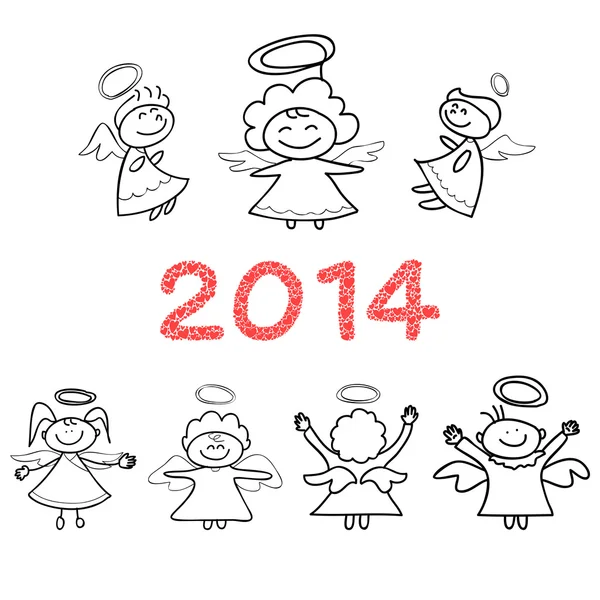 Hand tekeningen cartoon engel nieuwe jaarviering — Stockvector