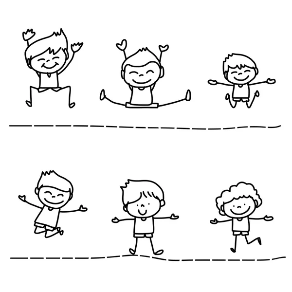 Dibujo a mano dibujos animados niños felices — Archivo Imágenes Vectoriales