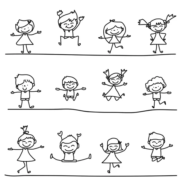 手描き漫画幸せな子供たち — ストックベクタ