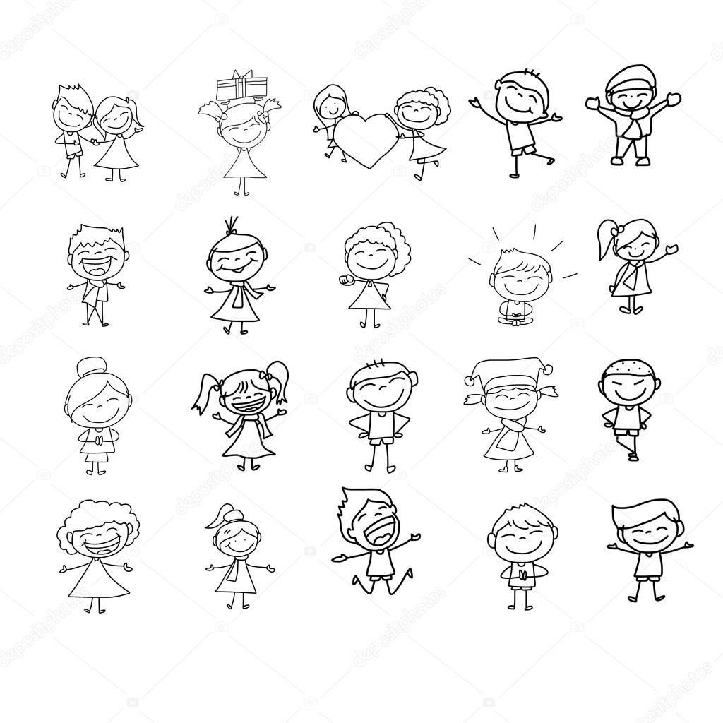 hand drawing cartoon happy kids